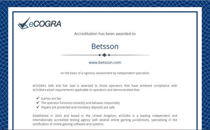 Certificado ecogra es legal apostar en Betsson
